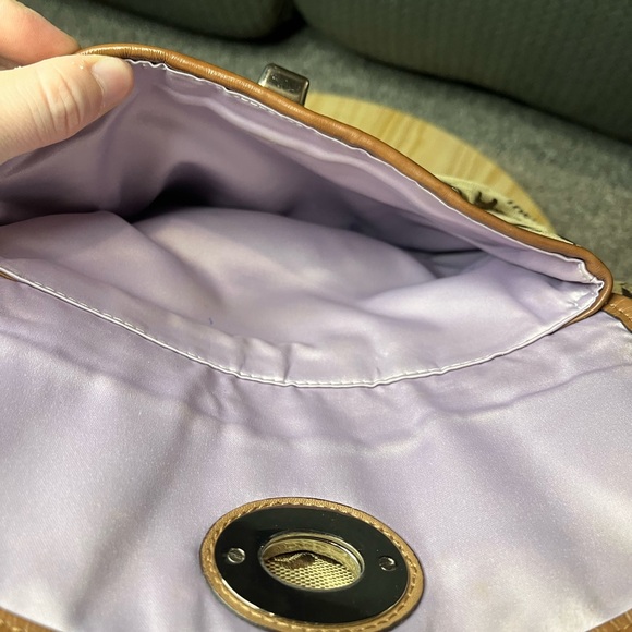 Coach Tan Shoulder Bag Purse with Purple Scarf AS IS - Picture 9 of 16